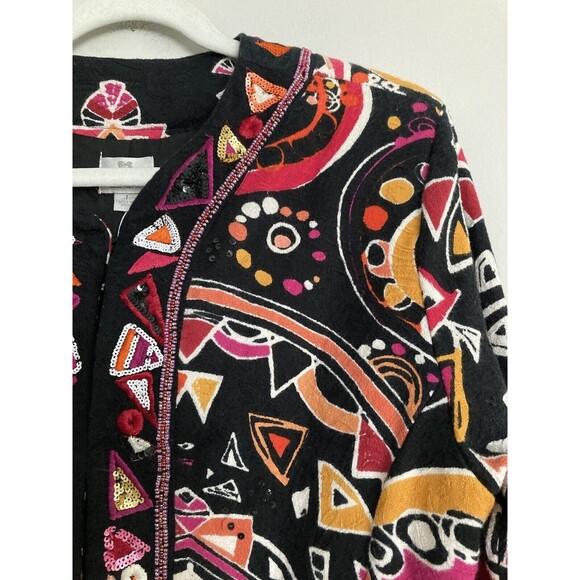 NEW Chico’s Embellished Calandra Jacket Sequins Black MEDIUM Made in India - Picture 12 of 16